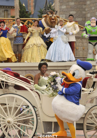 disney princess and the frog characters. Princess Tiana and Donald Duck