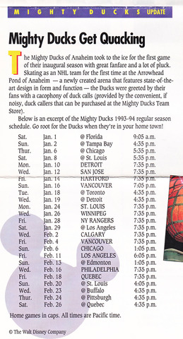 1993 Game Schedule
