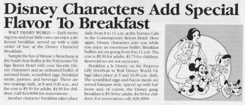 November 1982 Character Breakfasts