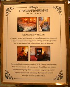 Signage at Grand Floridian regarding Room Renovation 