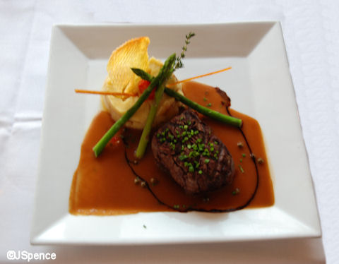 Grill Beef Tenderloin, Beef Parmentier with Peppercorn Sauce and Asparagus