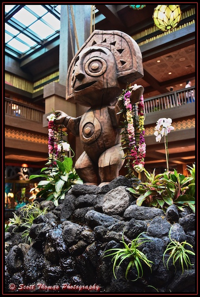 Tiki god statue in the lobby of the Polynesian Village Resort, Walt Disney World, Orlando, Florida