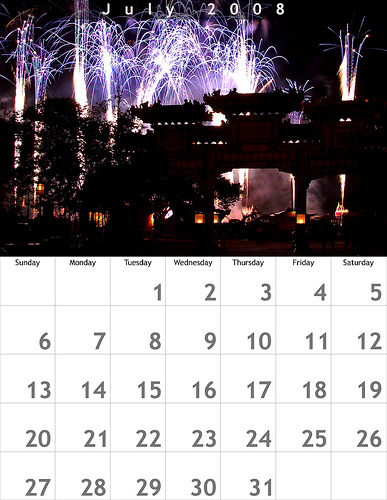 july calendar. July 2008 8.5x11 Calendar