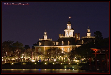 The American Adventure at night in Epcot's World Showcase, Walt Disney World, Orlando, Florida