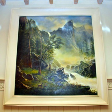 Wilderness painting in the Artist Point restaurant at the Wilderness Lodge Resort, Walt Disney World, Orlando, Florida