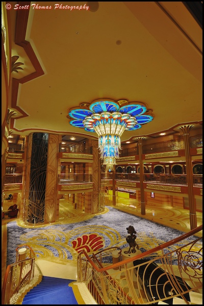 A walk down the Grand Staircase from Deck 4 of the Disney Dream.