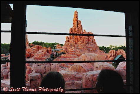 Big Thunder Mountain Railroad being watched from the queue in the Magic Kingdom, Walt Disney World, Orlando, Florida.
