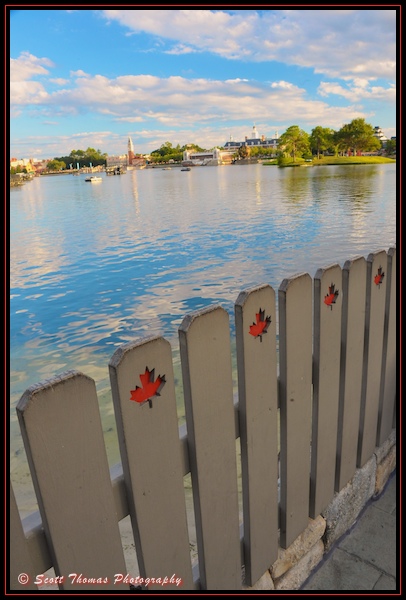 Looking over Canada's fence at World Showcase in Epcot, Walt Disney World, Orlando, Florida