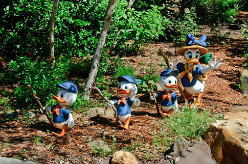 Daisy Duck hiking with Hewey, Louie and Dewey