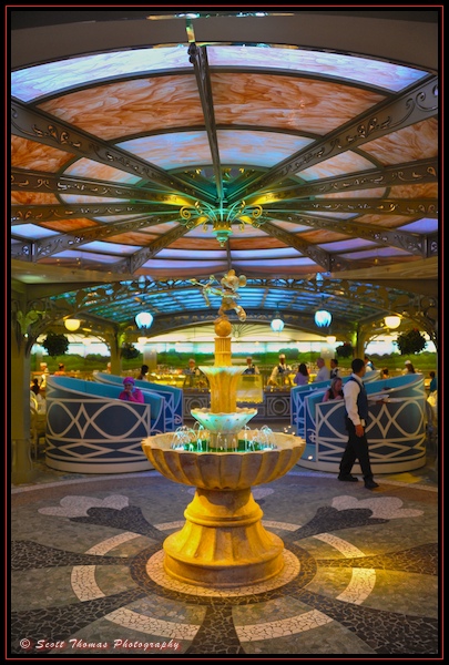 Water fountain in the Enchanted Garden restaurant on the Disney Dream cruise ship.