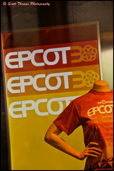 Epcot30 merchandise on display at Mouse Gear in Epcot, Walt Disney World, Orlando, Florida.