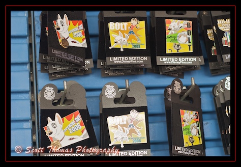 Latest pins from the movie, Bolt, found in an Epcot Pin Station, Walt Disney World, Orlando, Florida