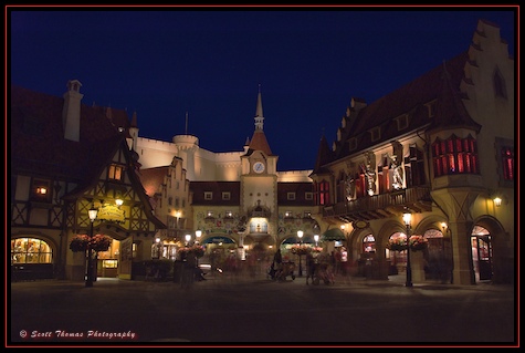 Germany pavillion after Illuminations in Ecpot's World Showcase, Walt Disney World, Orlando, Florida.
