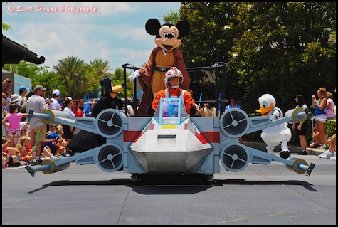 Jedi Knight Mickey Mouse leads off the Star Wars Celebrity Motorcade in Disney's Hollywood Studios, Walt Disney World, Orlando, Florida