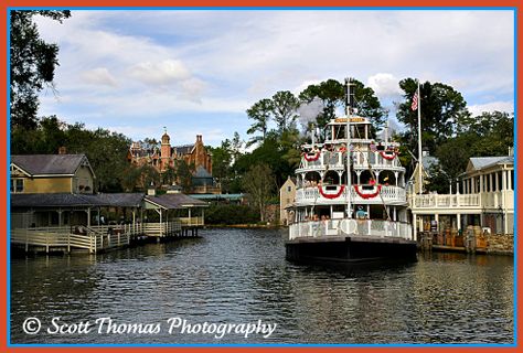The Liberty Bell Riverboat sets off on it's trip down the Rivers of America in the Magic Kingdom, Walt Disney World, Orlando, Florida.