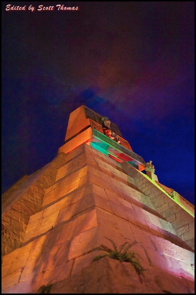 The Aztec Pyramid on the Grand Fiesta ride at Epcot's Mexico pavilion in World Showcase, Walt Disney World, Orlando, Florida.