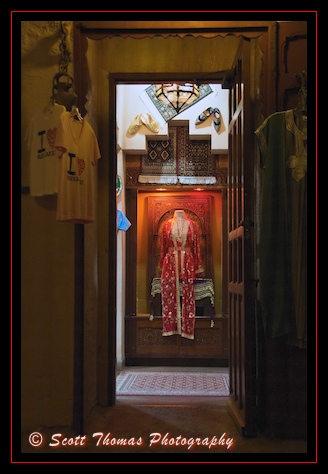 Tangier Traders sells traditional Moroccan clothing in Epcot's Morocco pavilion, Walt Disney World, Orlando, Florida