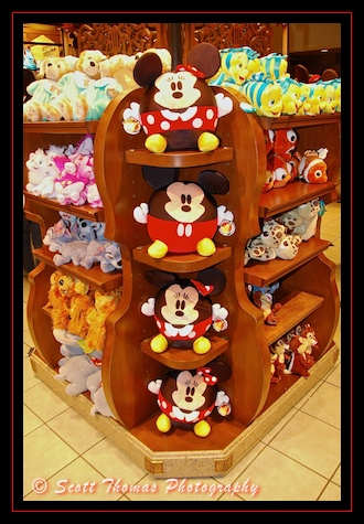 Mickey and Minnie Mouse plush merchandise display in the Magic Kingdom, Walt Disney World, Orlando, Florida