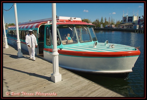 A Friendship boat docks at Disney's Boardwalk Resort, Walt Disney World, Orlando, Florida