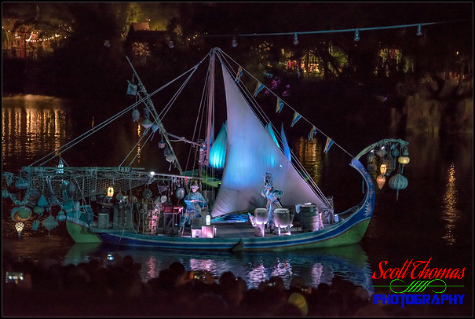Boat float in the Rivers of Light show at Disney's Animal Kingdom, Walt Disney World, Orlando, Florida