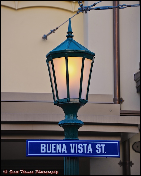 Buena Vista Street lamppost sign in Disney's California Adventure, Anaheim, California