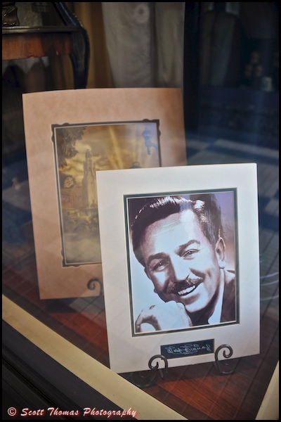 Photo of Walt Disney in the Elias & Co. store window on Buena Vista Street in Disney's California Adventure, Anaheim, California