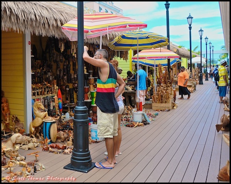 Wood carving kiosks at the Straw Market in Nassau, Bahamas