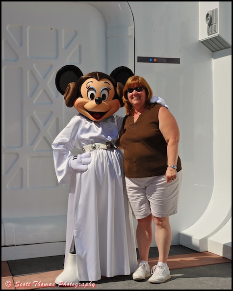 Disney fan meeting Princess Leia Minnie Mouse during Star Wars Weekend at Disney's Hollywood Studios, Walt Disney World, Orlando, Florida