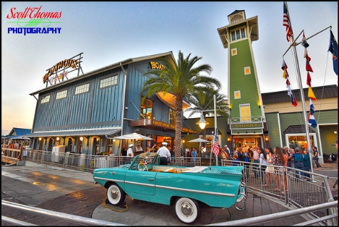 Amphicar ready for a cruise at The Boathouse restaurant in Disney Springs, Walt Disney World, Orlando, Florida