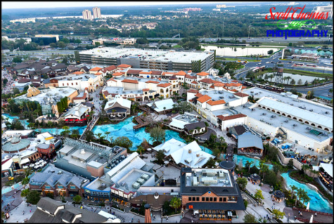 Town Center at Disney Springs from the Characters In Flight Balloon, Walt Disney World, Orlando, Florida