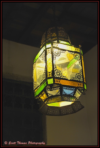 Colorful light fixture in the Fez House in Epcot's Morocco, Walt Disney World, Orlando, Florida