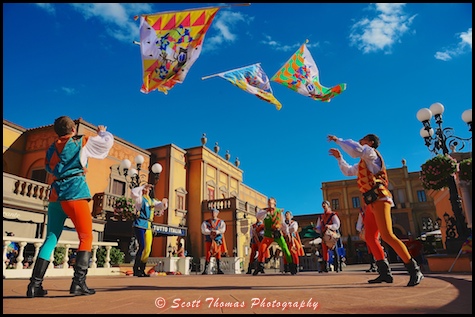 Flag Wavers of Sansepolcro show at Epcot's Italy pavilion in World Showcase, Walt Disney World, Orlando, Florida