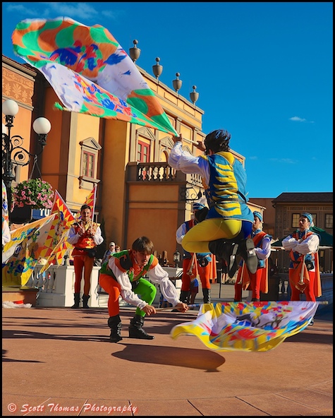 Flag Wavers of Sansepolcro show at Epcot's Italy pavilion in World Showcase, Walt Disney World, Orlando, Florida