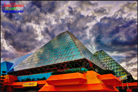 Parallelograms framework on Imagination pavilion in Epcot's Future World, Walt Disney World, Orlando, Florida