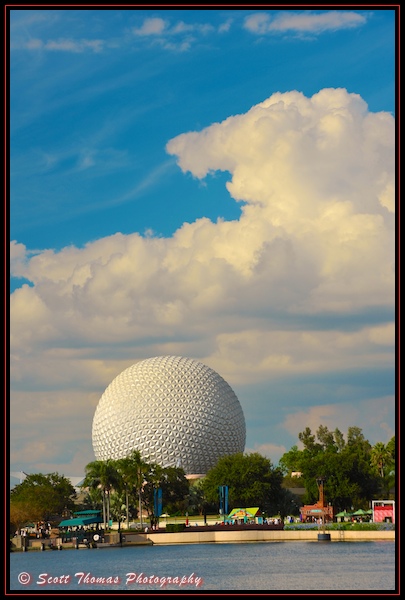 Spaceship Earth on an Autumn day in Epcot's Future World, Walt Disney World, Orlando, Florida