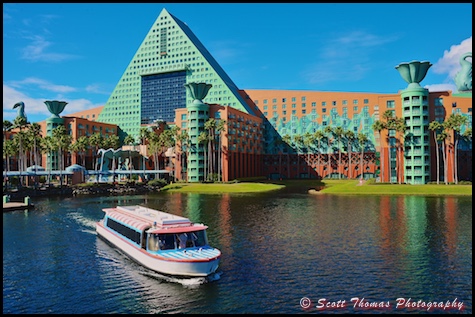 A Friendship boat leaves the Swan/Dolphin Resorts dock, Walt Disney World, Orlando, Florida