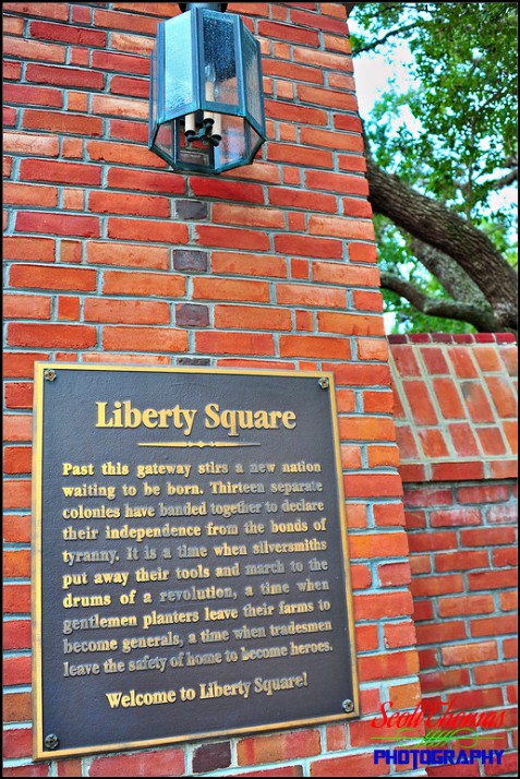 Liberty Square dedication plaque in the Magic Kingdom, Walt Disney World, Orlando, Florida