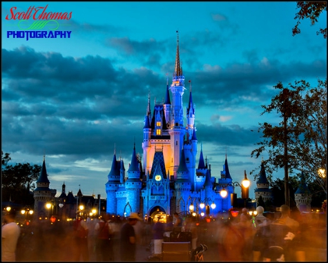Cinderella Castle at dusk in Magic Kingdom, Walt Disney World, Orlando, Florida
