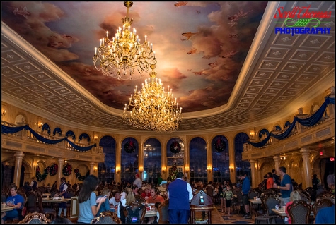 The Ballroom of the Be Our Guest restaurant in Fantasyland at the Magic Kingdom, Walt Disney World, Orlando, Florida