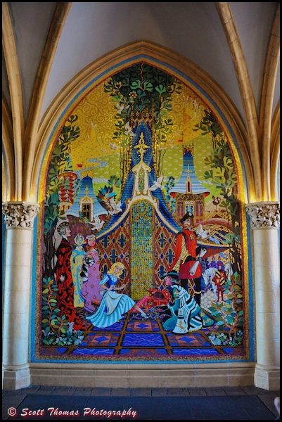A mural in Cinderella Castle archway at the Magic Kingdom, Walt Disney World, Orlando, Florida