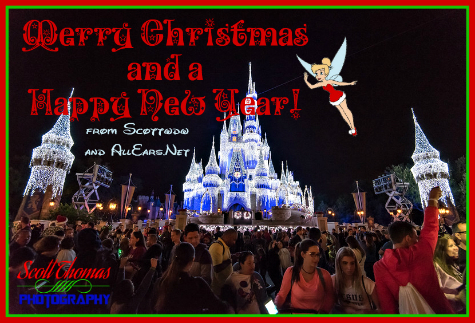 Cinderella Castle decorated for the holidays in the Magic Kingdom, Walt Disney World, Orlando, Florida