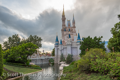 Cinderella Castle on a cloudy day at the Magic Kingdom, Walt Disney World, Orlando, Florida