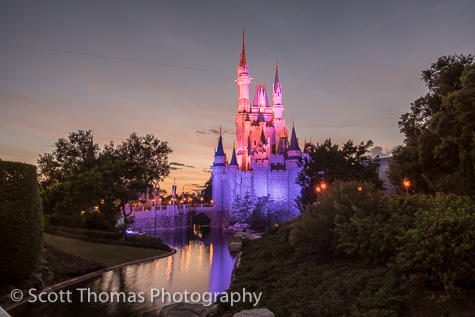 Cinderella Castle during dusk at the Magic Kingdom, Walt Disney World, Orlando, Florida