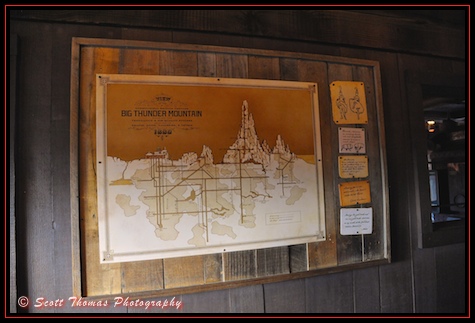 Longitudinal section diagram of Big Thunder Mountain in Frontierland at the Magic Kingdom, Walt Disney World, Orlando, Florida.