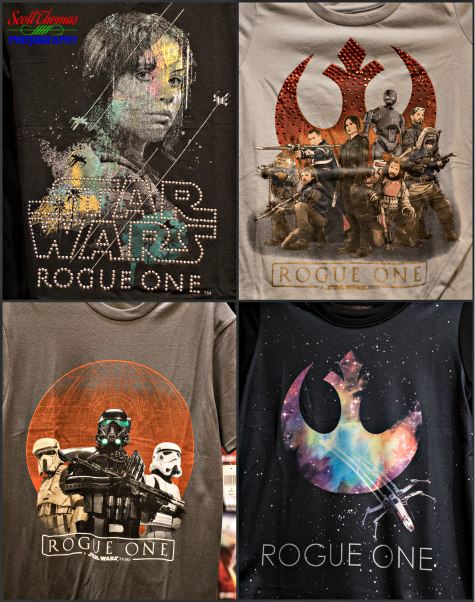 Rogue One t-shirts for sale in the Emporium on Main Street USA in the Magic Kingdom, Walt Disney World, Orlando, Florida