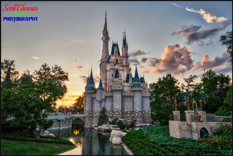 Cinderella Castle at dusk in the Magic Kingdom, Walt Disney World, Orlando, Florida