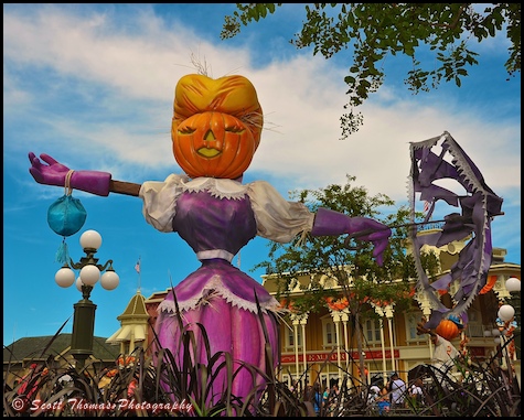 Dressed up Scarecrow on Town Square in the Magic Kingdom, Walt Disney World, Orlando, Florida.