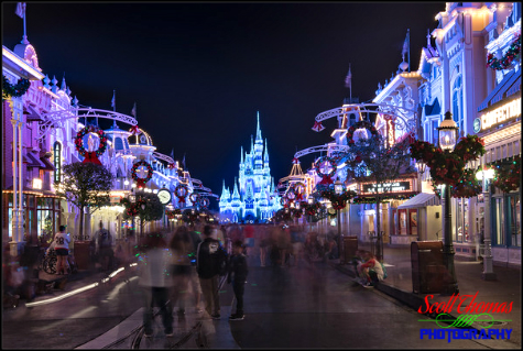 Waiting Main Street USA for Holiday Wishes to start in the Magic Kingdom, Walt Disney World, Orlando, Florida