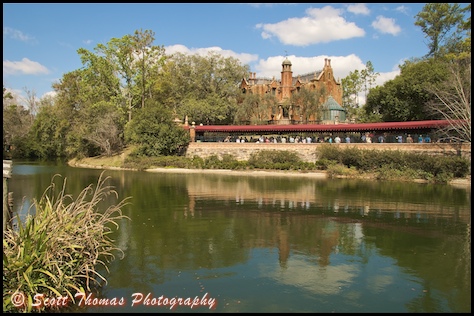 The Haunted Mansion from Aunt Polly's on Tom Sawyer Island in the Magic Kingdom, Walt Disney World, Orlando, Florida