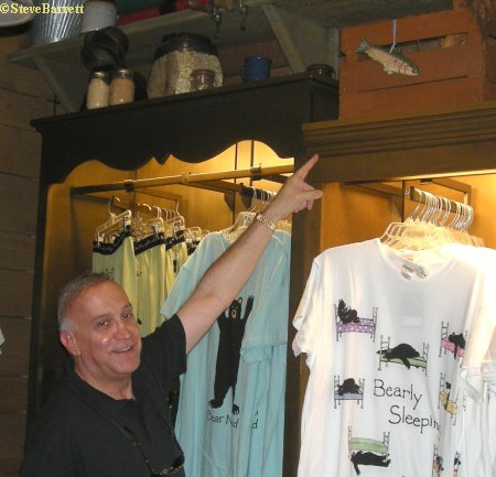 Lew points out the Hidden Mickey in Northwest Merchantile Shop